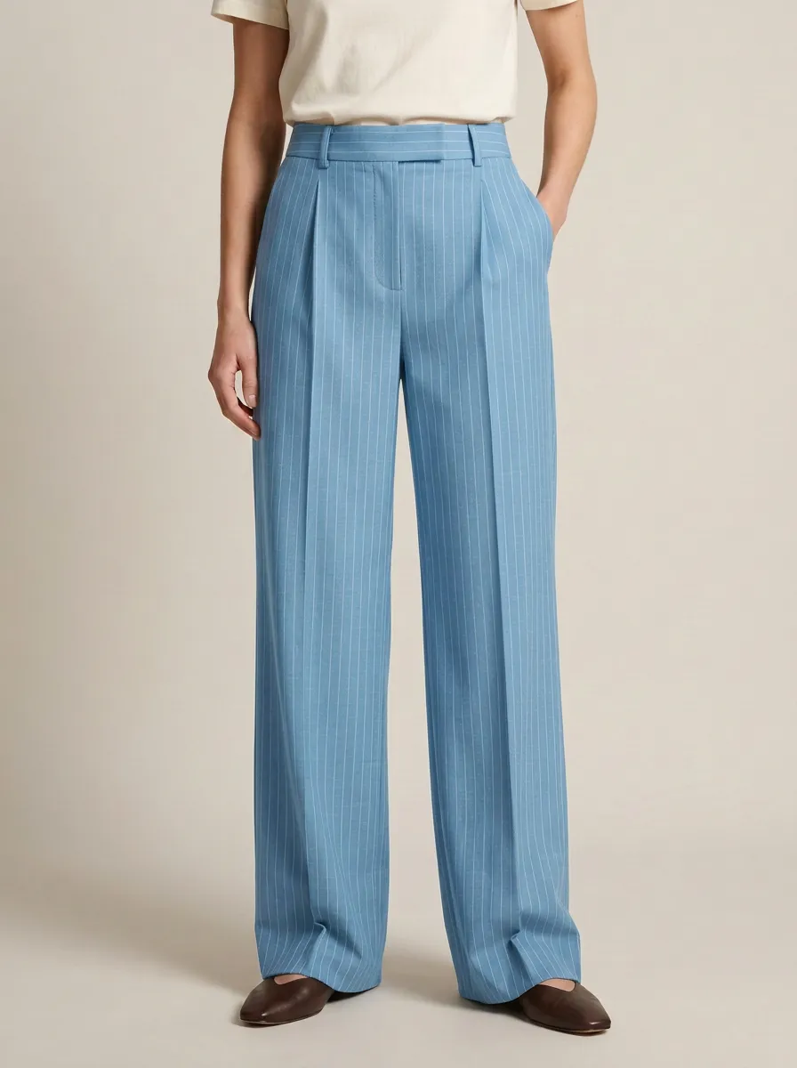 Tailored Look Pinstripe High Rise Wide Leg Pants
