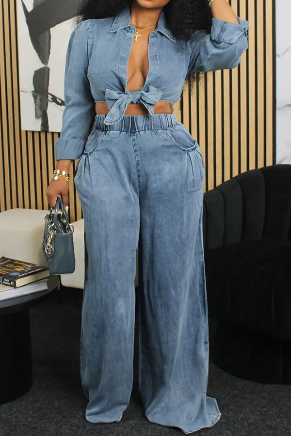 Lace-Up Wide-Leg Pant Set