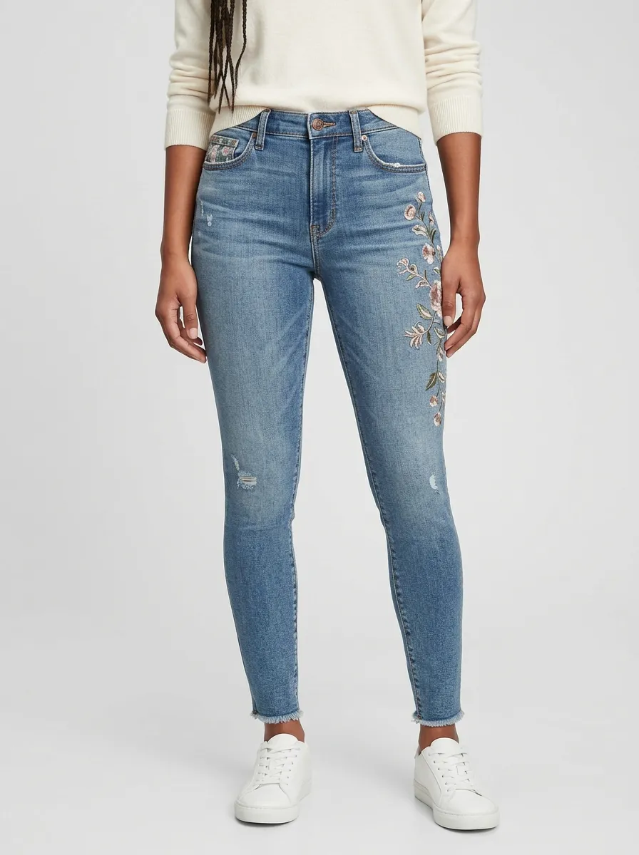 Women's Floral Embroidered Graphic Slim Jeans