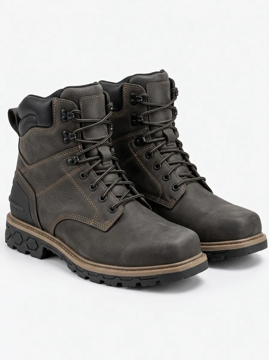 Men's Outdoor Work Boots with Leather Accents