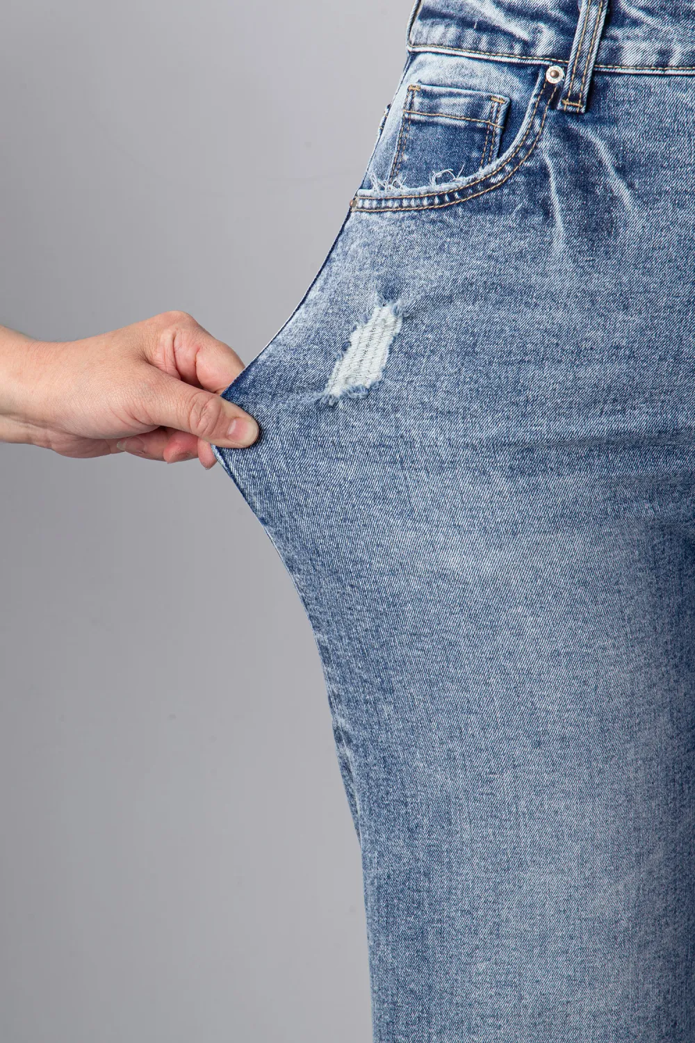 Washed Blue Cuffed Straight Jeans