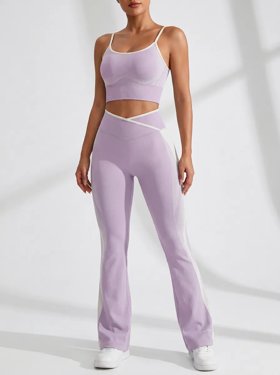 Colorblock Ribbed Textured Flare Active Set
