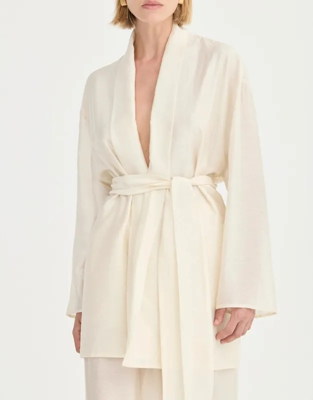 Ivory Leaf Print Robe