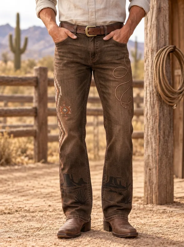 Men's Western Cowboy Lasso Desert Southwestern Jeans