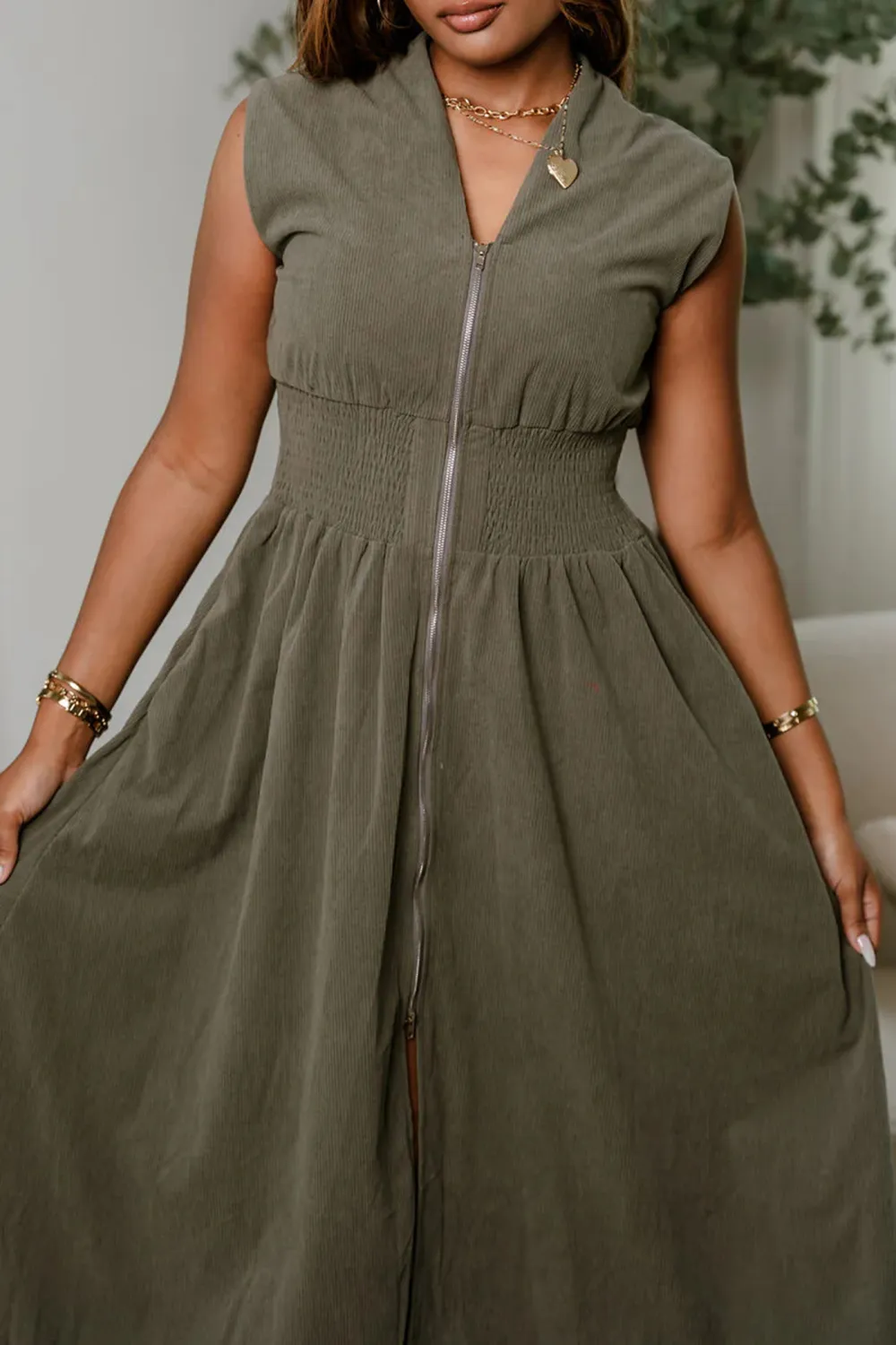 Front Zipper Sleeveless Dress