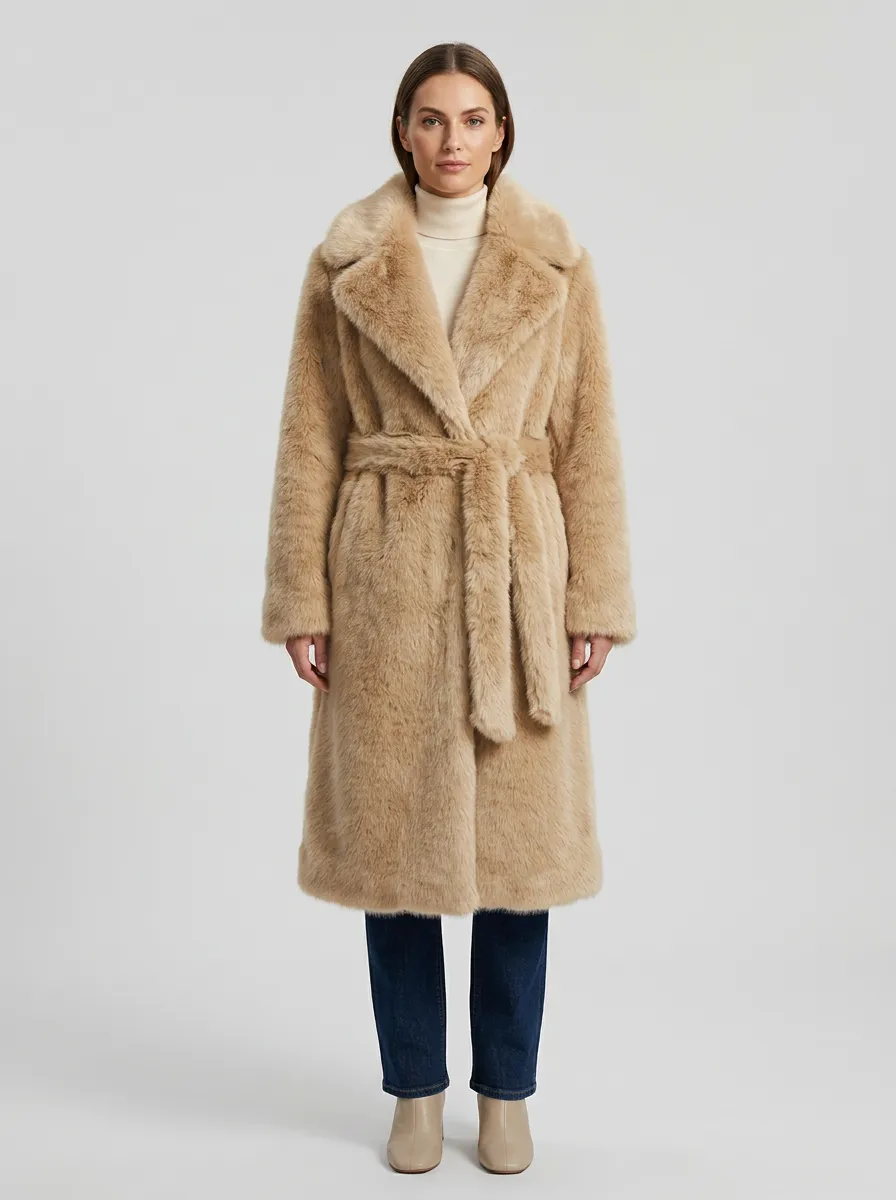 Faux Fur Belted Coat