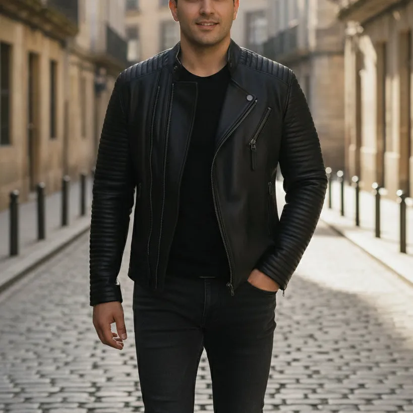 Refined Lambskin Biker Motorcycle Quilted Jacket