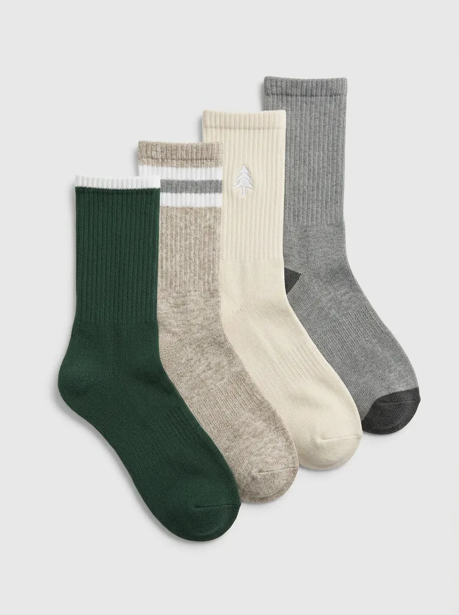 Everyday Ribbed Four-Pair Crew Socks