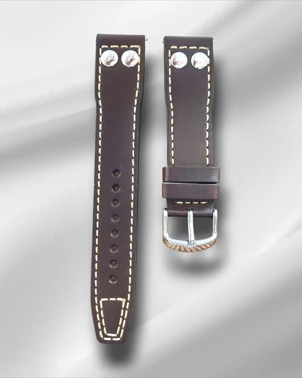 Riveted Pilot Quick Release Tang Buckle Nubuck Leather Watch Strap