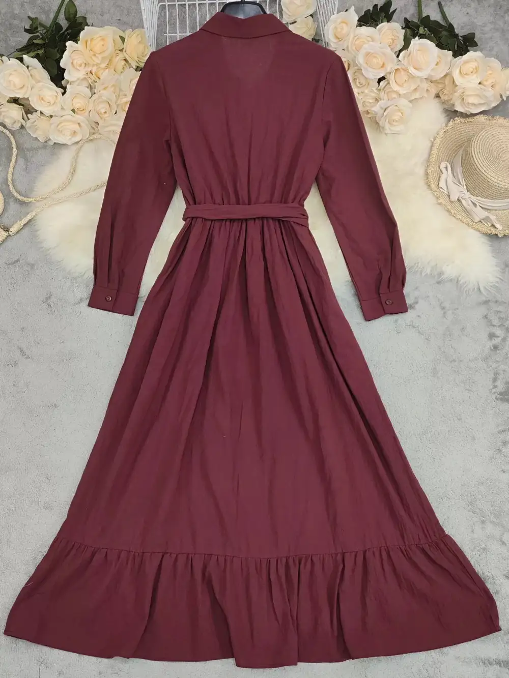 Tie Waist Ruffle Long Sleeve Dress Casual