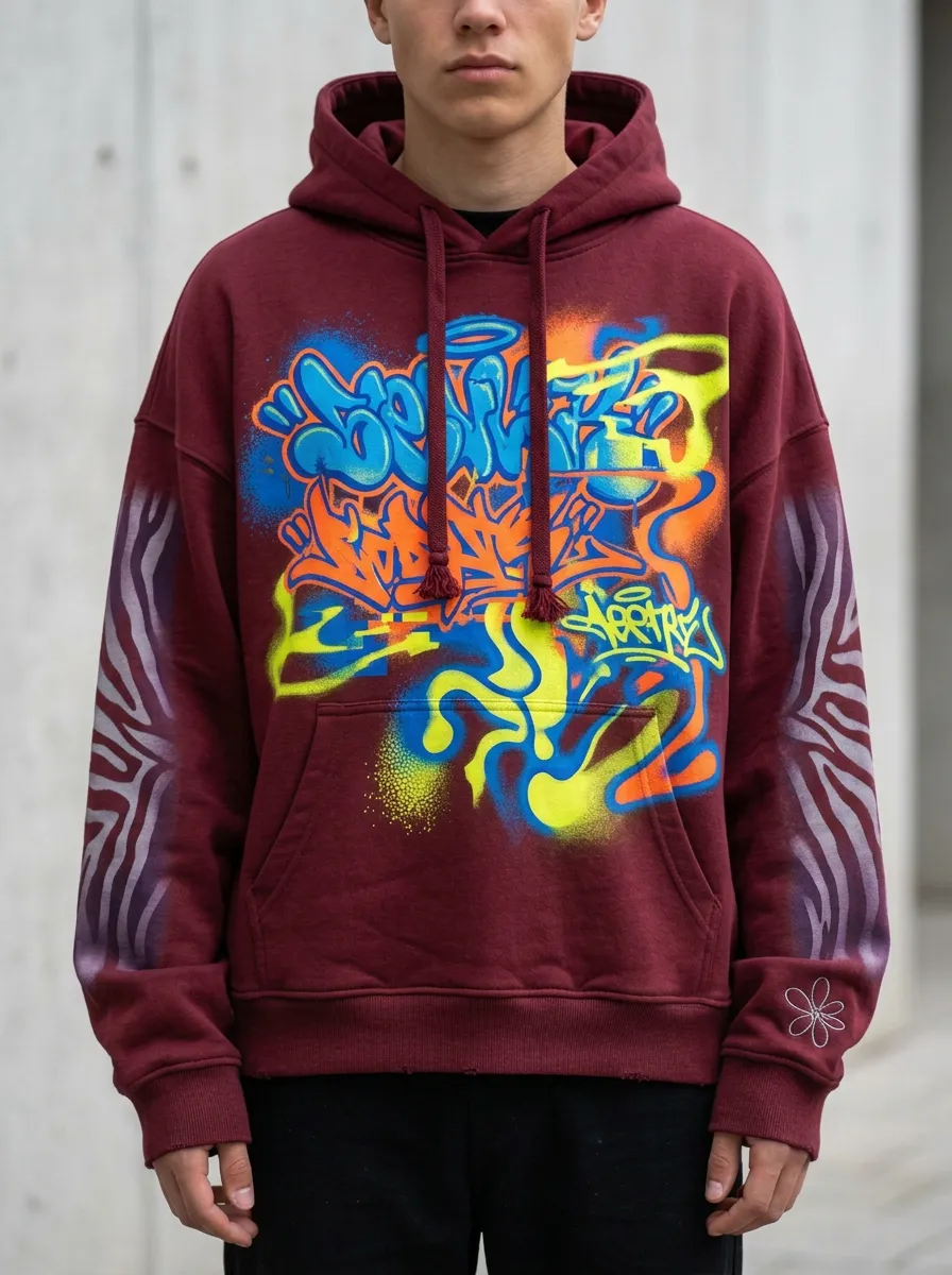 Unisex Graffiti Zebra Sleeve Graphic Hoodie