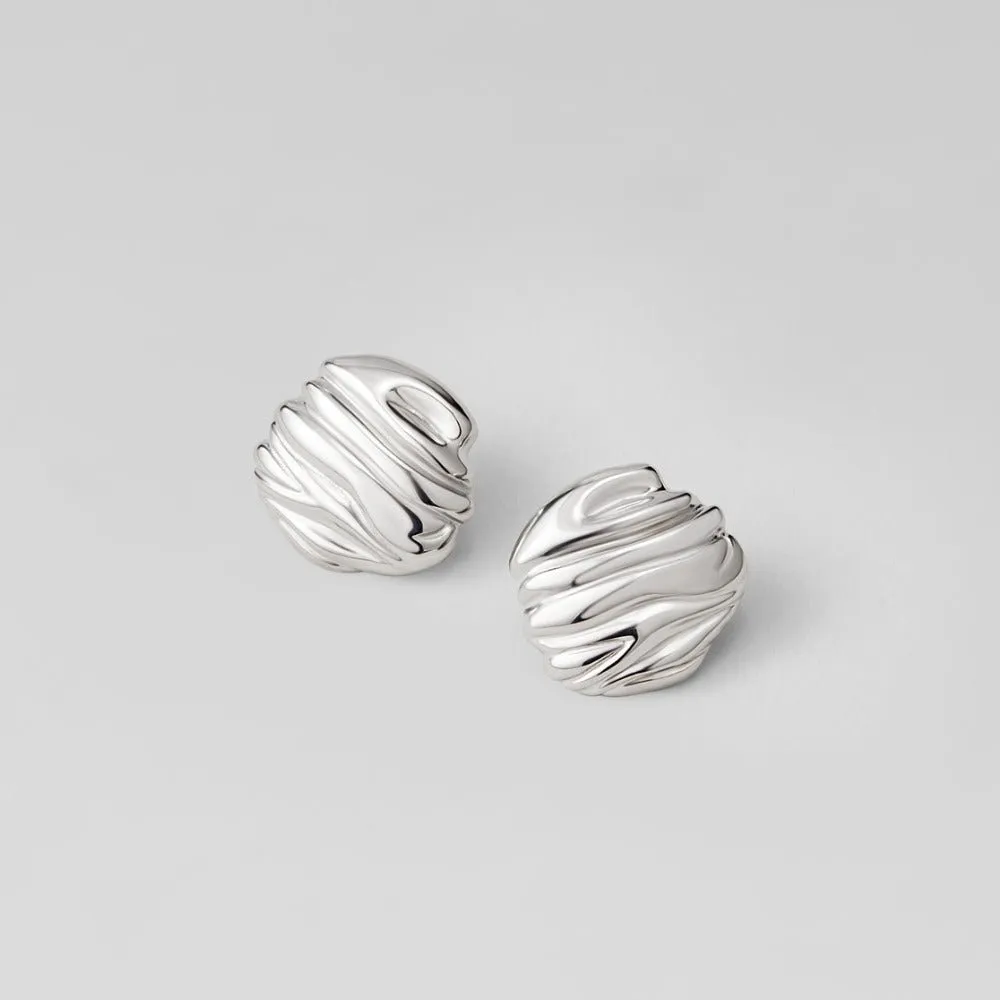 Stainless Steel Pleated Button Earrings