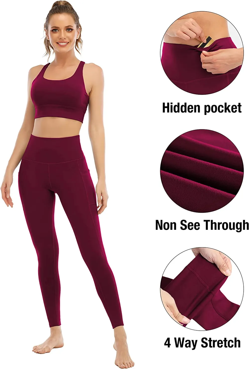 YOUNGCHARM 4 Pack Leggings with Pockets for Women,High Waist Tummy Control Workout Yoga Pants