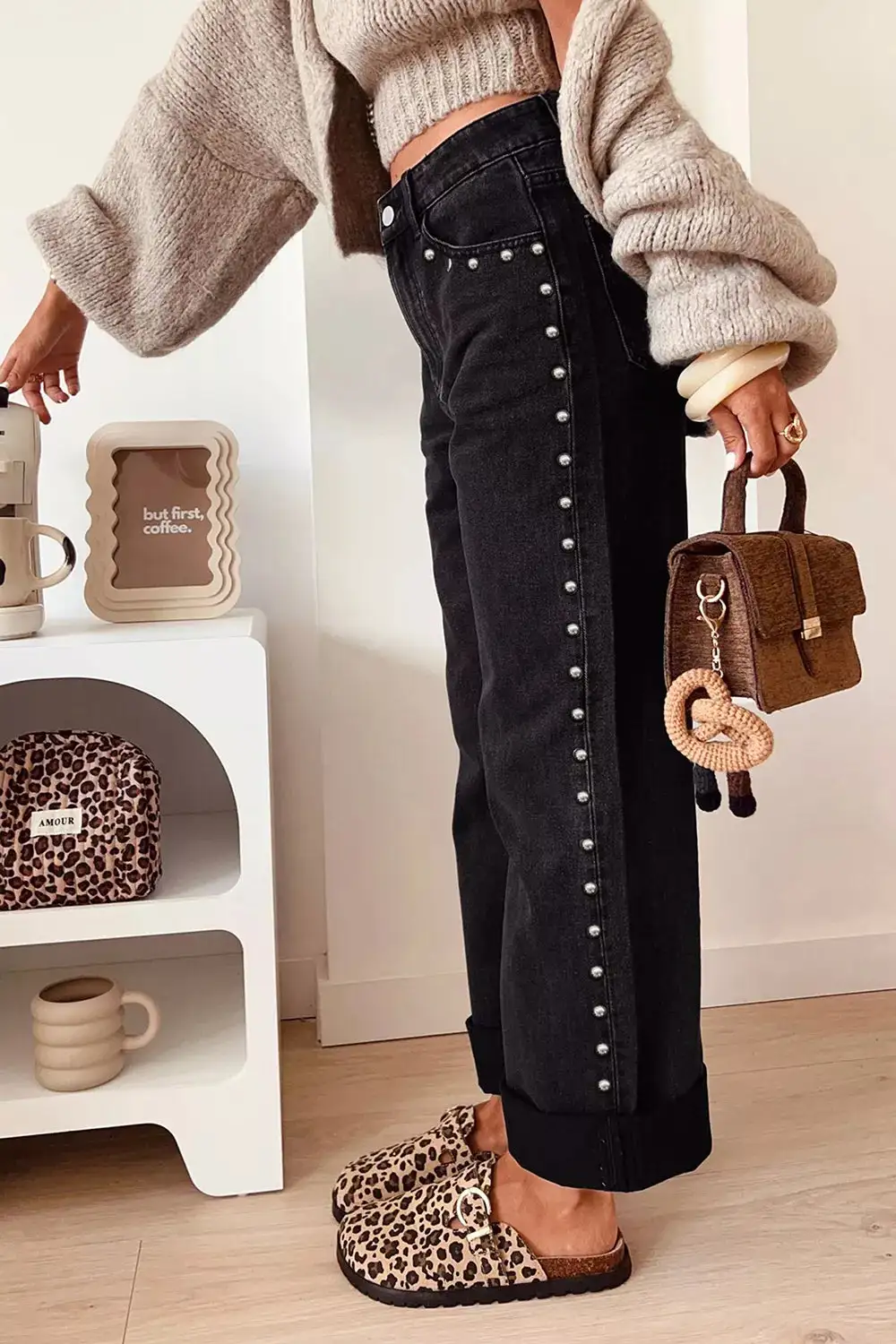 Studded Straight Leg Jeans