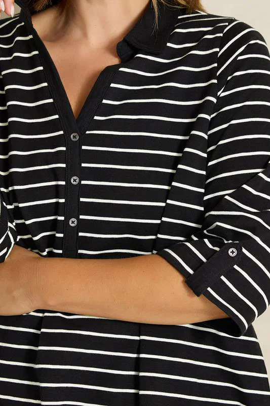 Black Stripe Henley Top detail 3