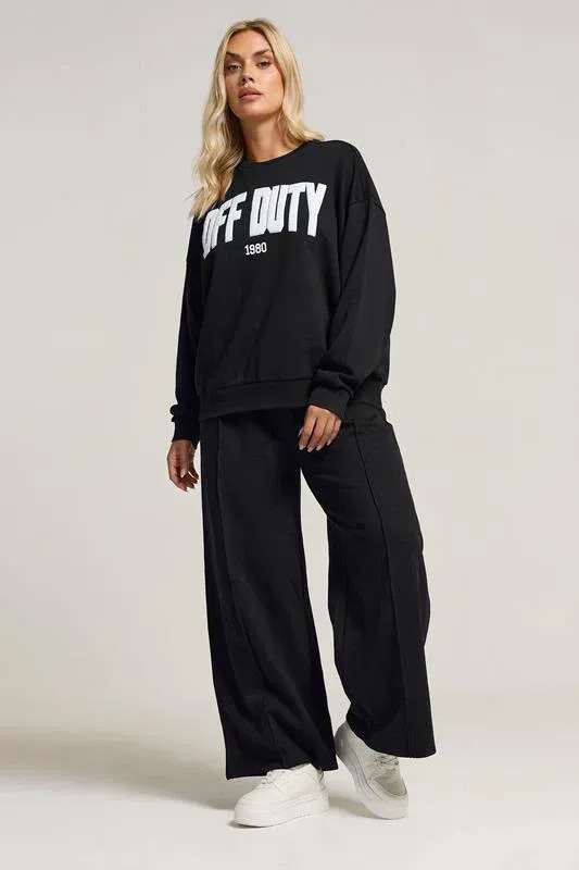 Black 'Off Duty' Slogan Sweatshirt