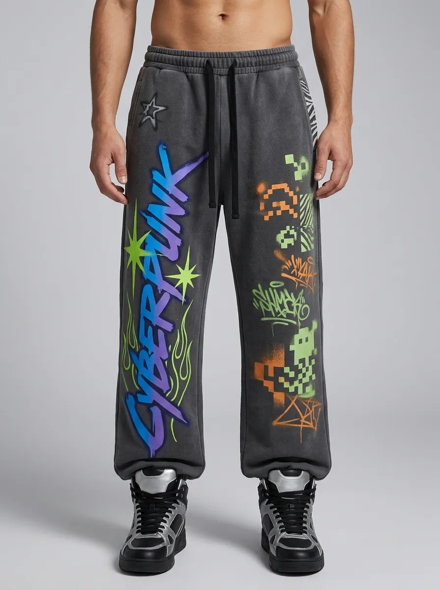 Unisex Streetwear Graffiti Pixel Sweatpants