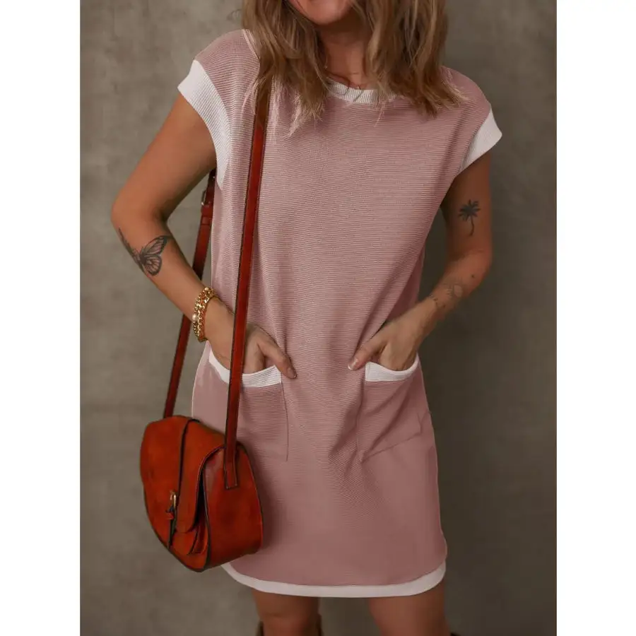 Round Neck Cap Sleeve Mini Dress