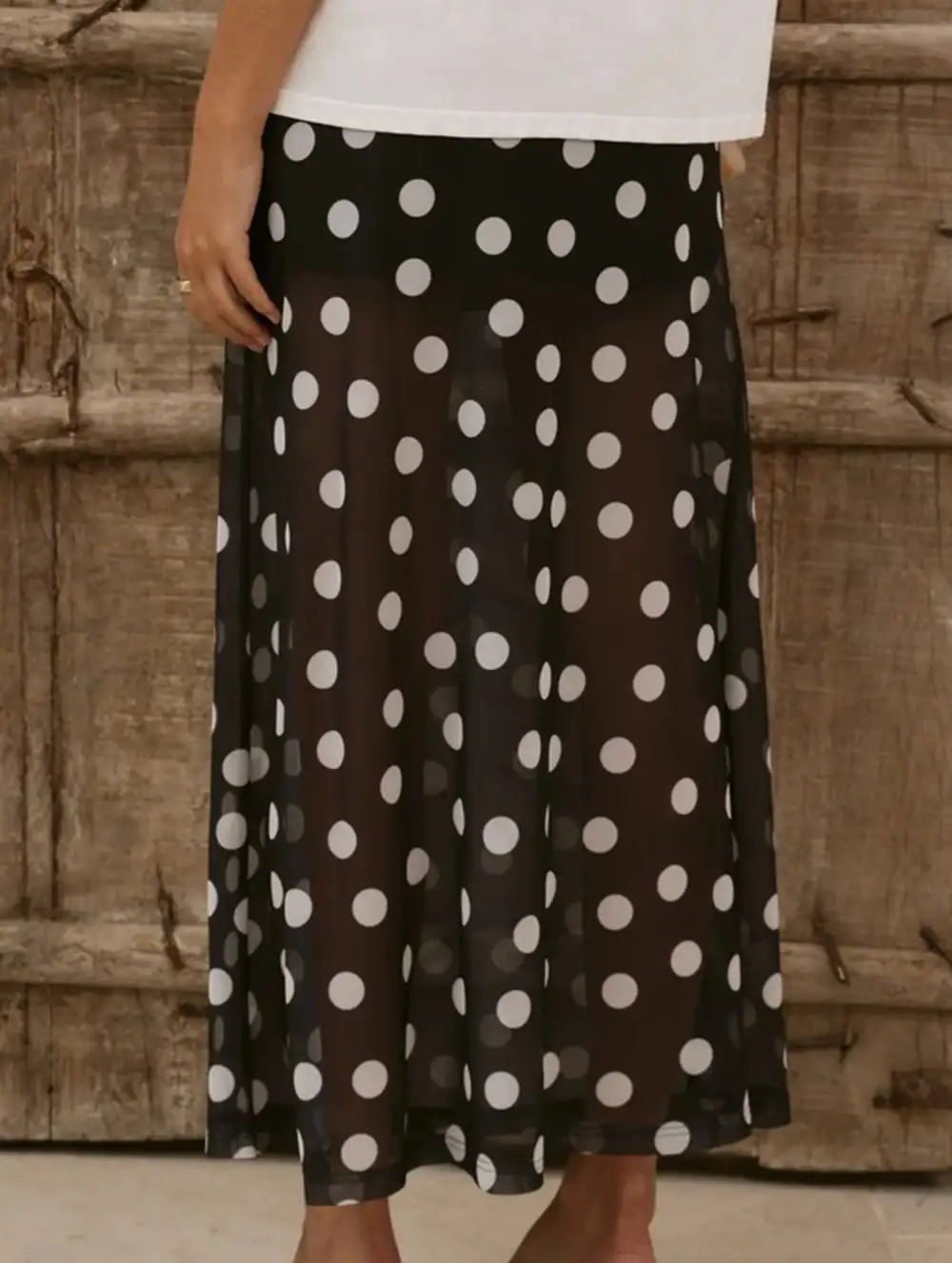 Mesh Polka Dot Midi Skirt