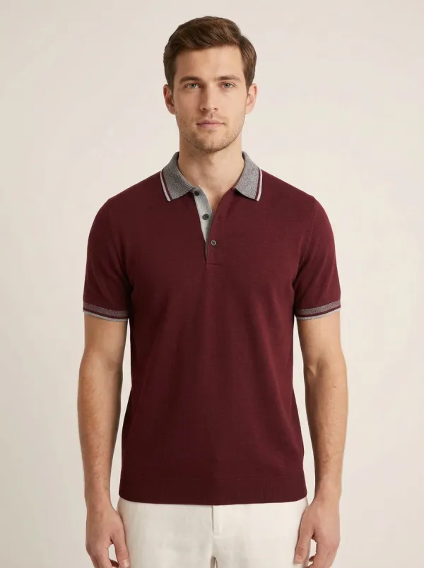 Men's Charcoal Grey Contrast Collar Knitted Polo Shirt