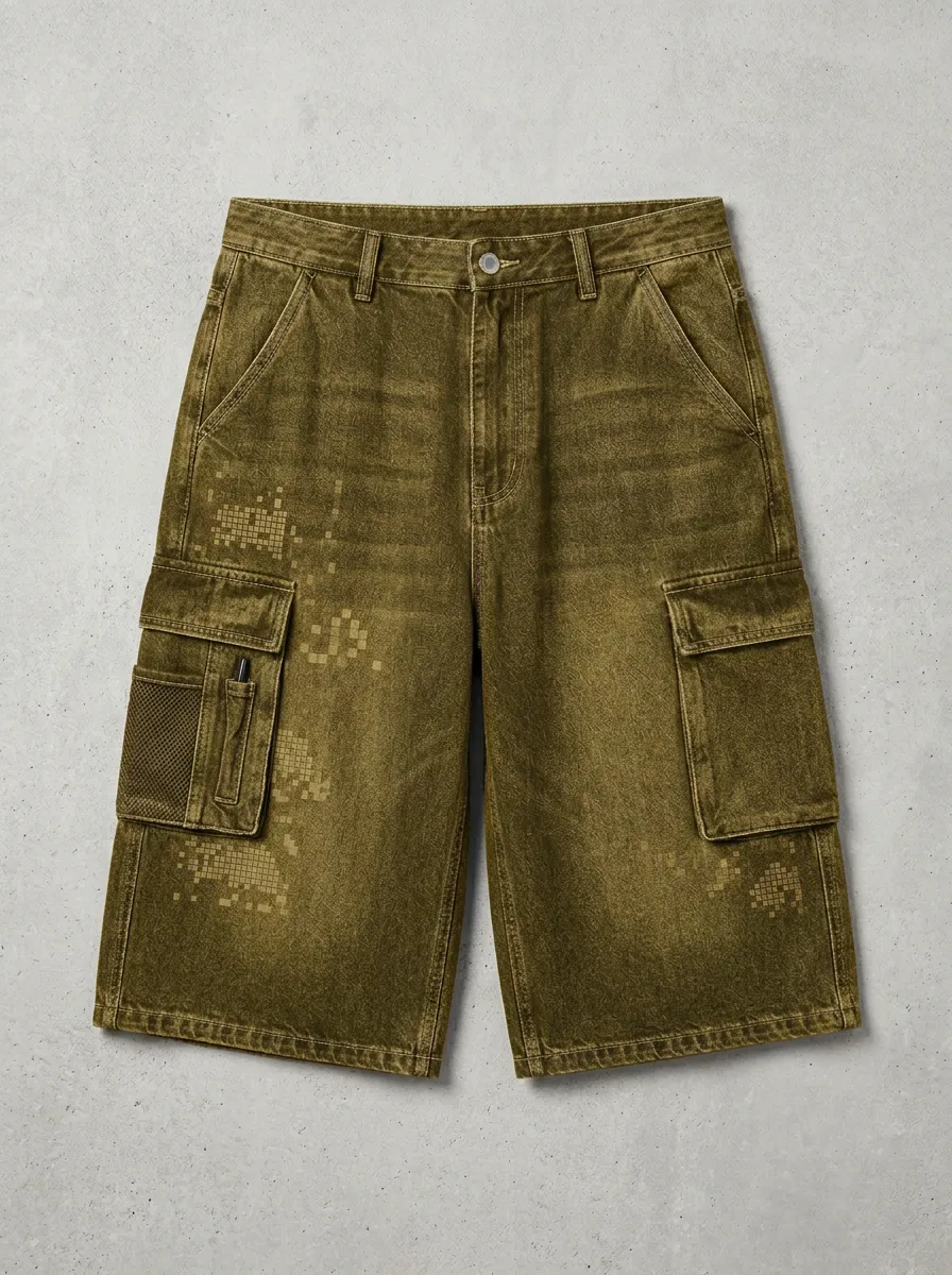 Streetwear Cargo Denim Washed Men's Cargo Shorts
