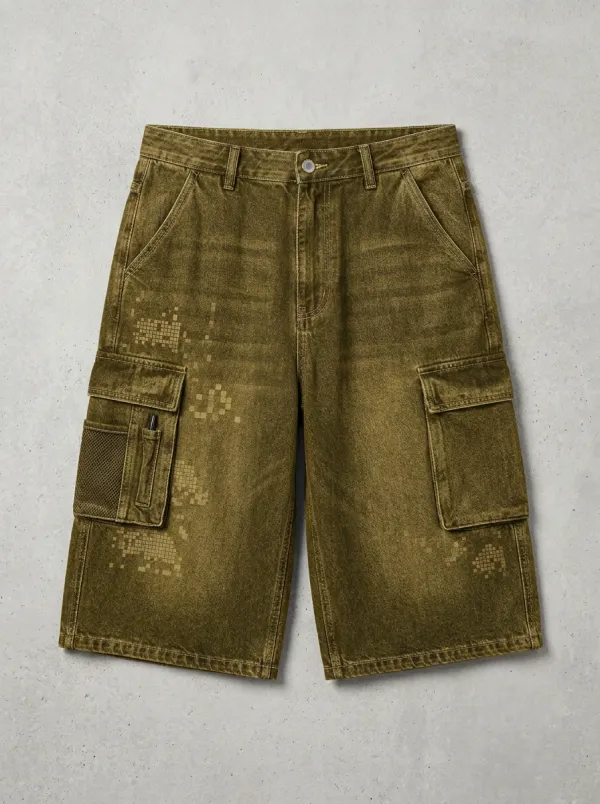 Streetwear Cargo Denim Washed Men's Cargo Shorts