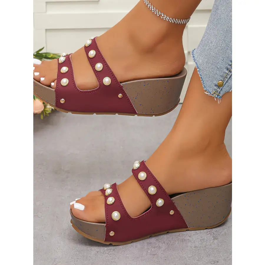Pearl Detail Wedge Sandals