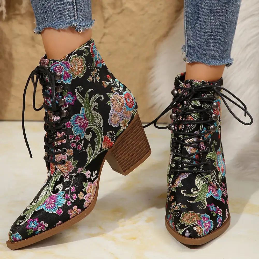 Elegant Point Toe Block Heels Boots
