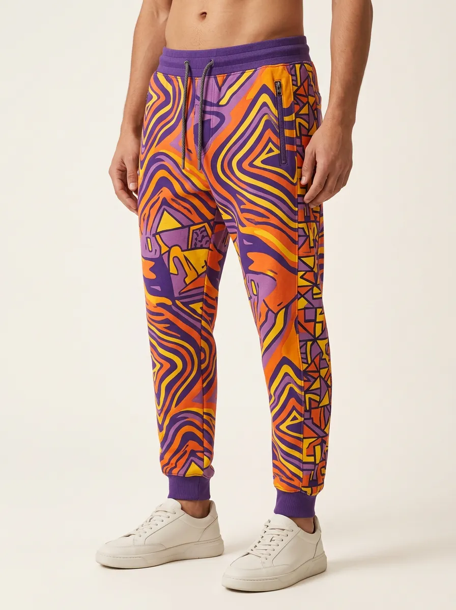 Men's Sweatpants with Psychedelic Geometry Artwork