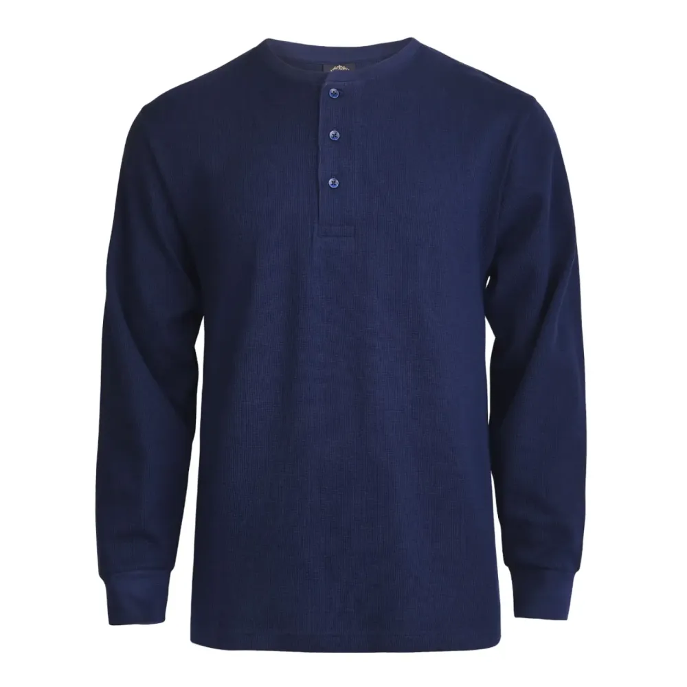 Men's Long-Sleeve Cotton Waffle-Knit Thermal Henley Shirt