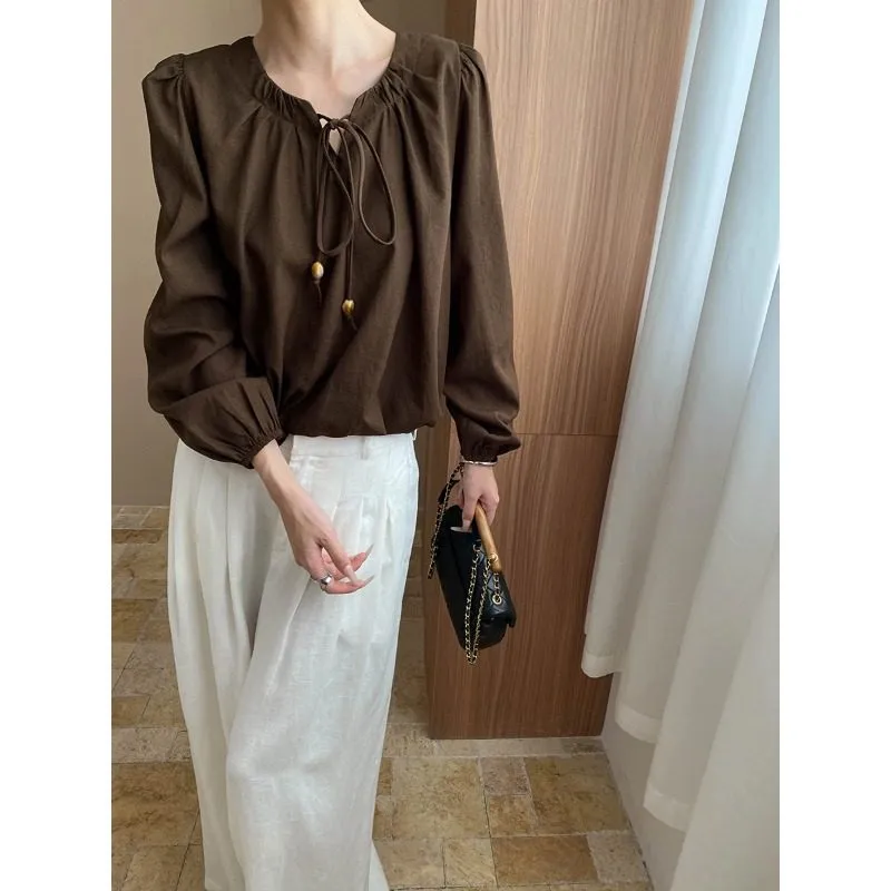 Tailored Long Sleeve Shirt With Beaded Lacing