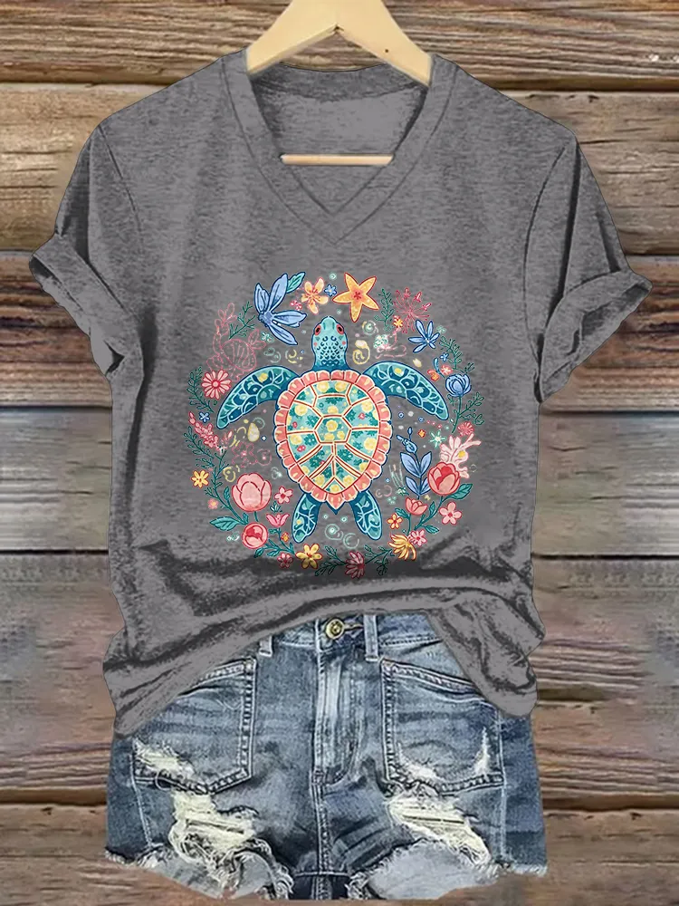 Women's Vibes Short Sleeves V-Neck Pure Cotton T-Shirt