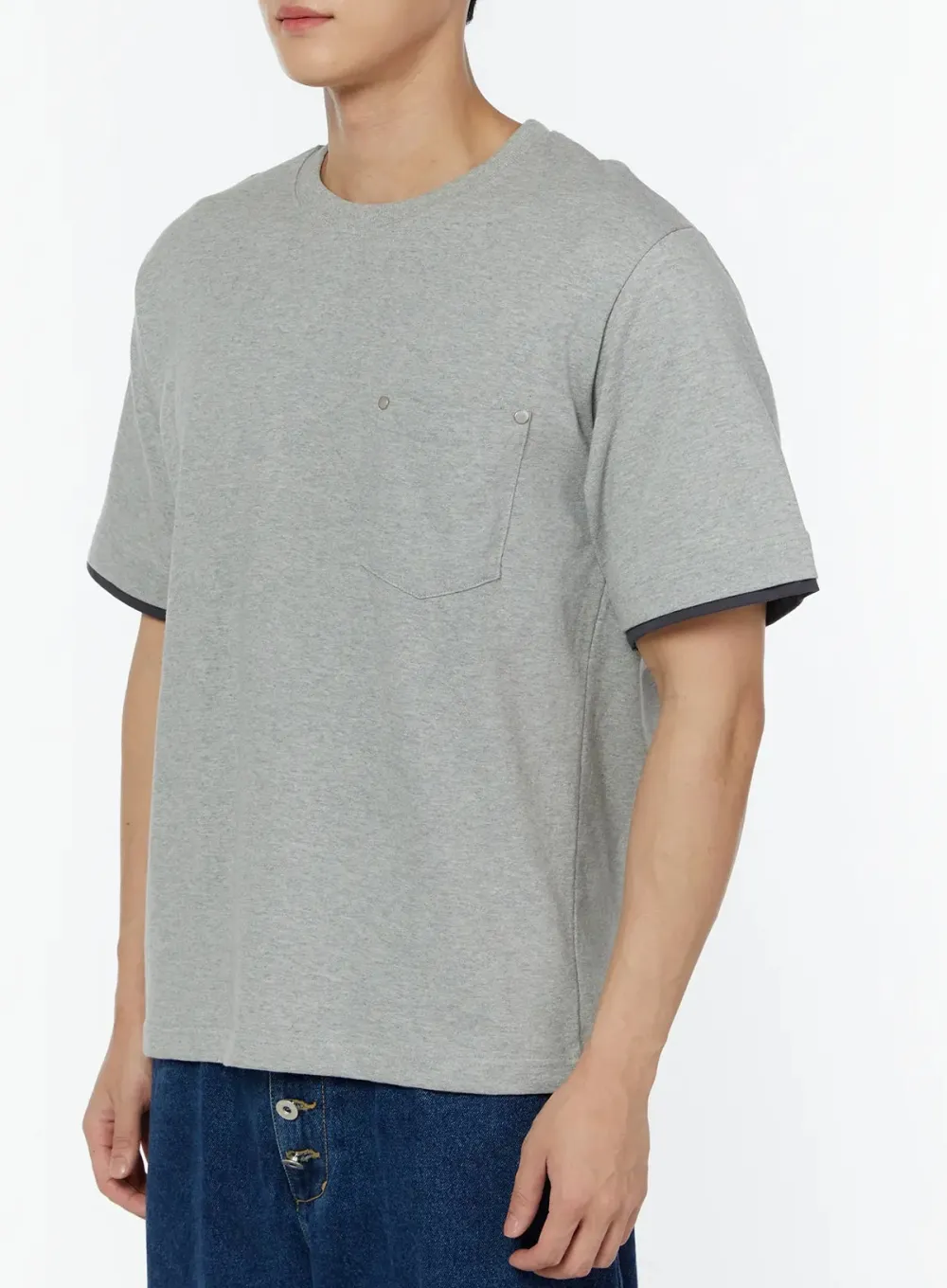 Men's Layered Semi Crop T-Shirt with Pocket