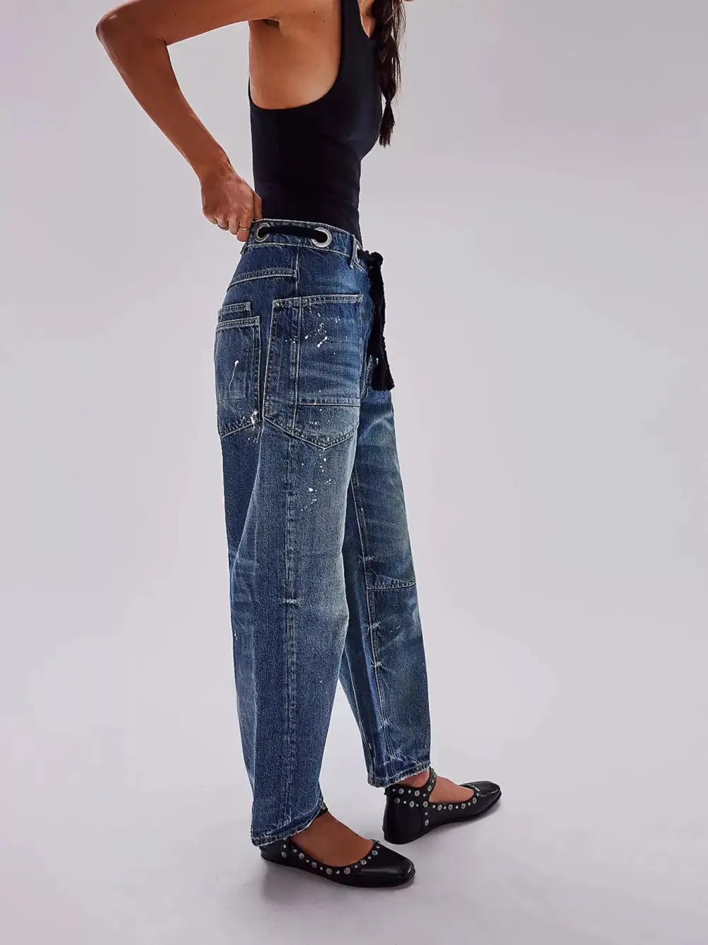 Tailored Wide Leg Washed Denim Jeans
