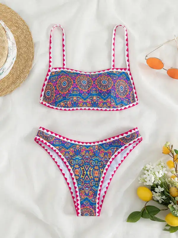 Crocheted Halterneck Tube Top Split Bikini Swim Set