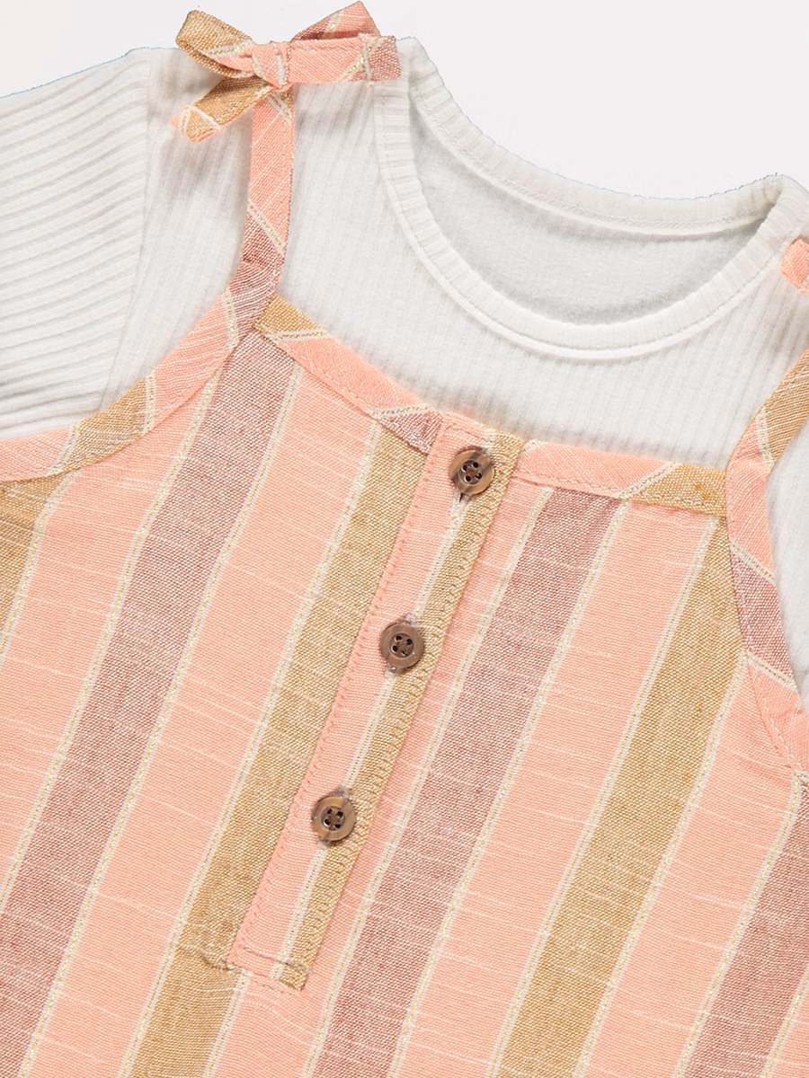 Pink Stripe Woven Strap Dress and Ribbed T-Shirt Outfit detail 1