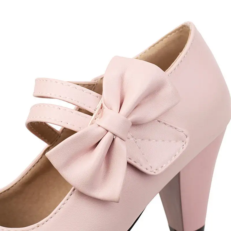Bow Accent Round Toe Chunky Heel Pumps