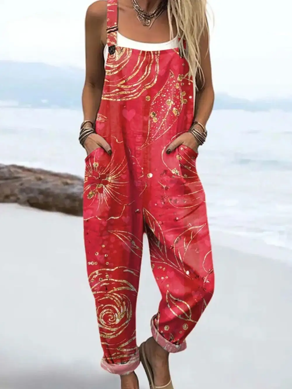  Floral Print Dungaree Jumpsuit