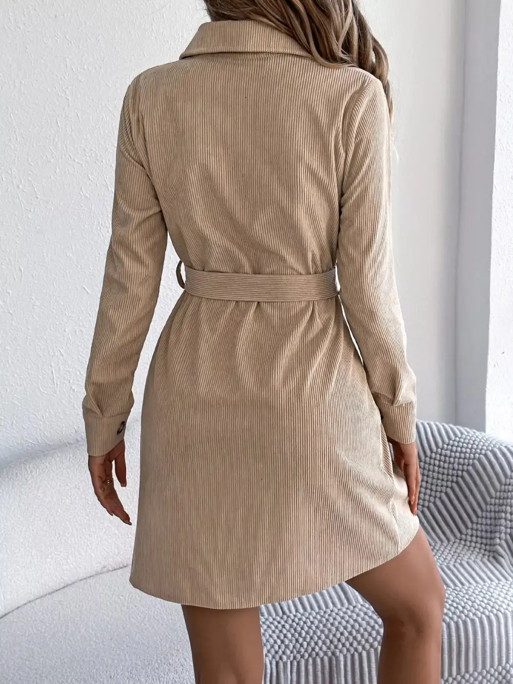 Structured Shape Corduroy Button Front Shirt Dress