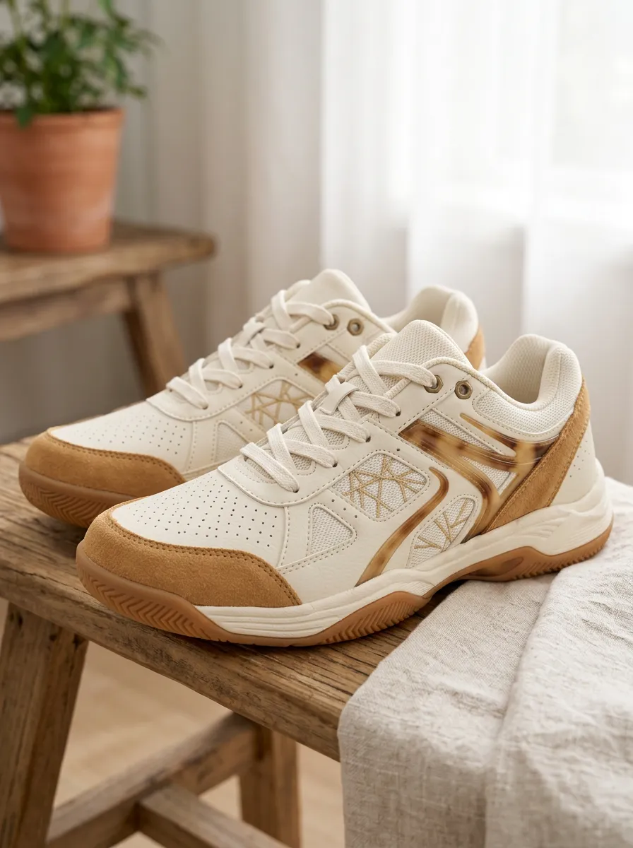 Women's Geometric Pattern Beige Suede Printed Sneakers