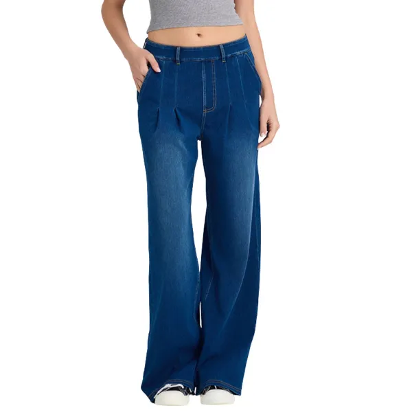 Wide Leg Pocket High Waist Denim Jeans