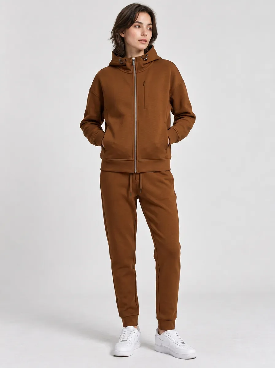 Unisex Zip-Up Hoodie Minimalist Soft Structure Sport Set