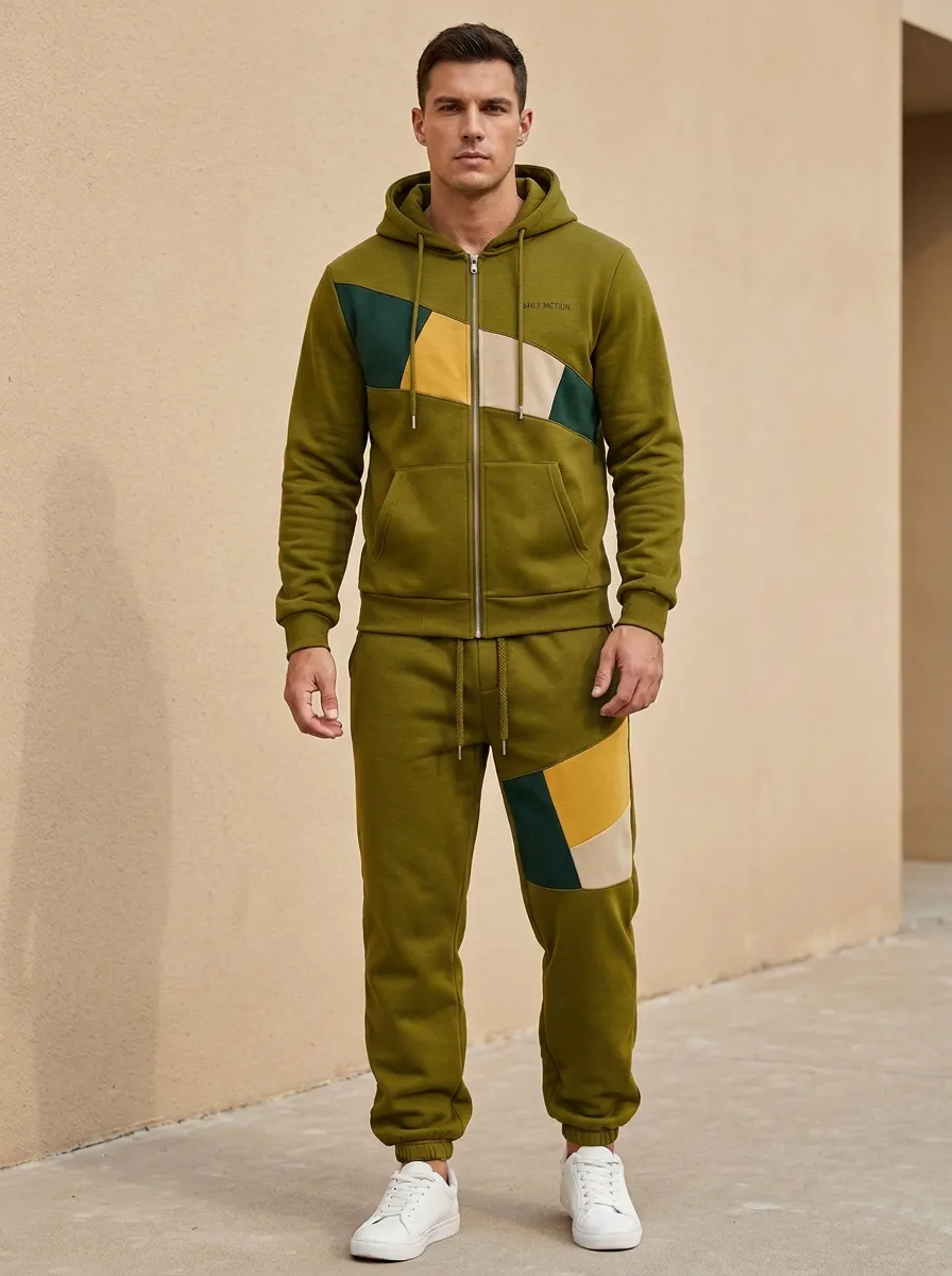 Men's Modern Casual Sportswear Colorblock Patchwork Print Jogger Set