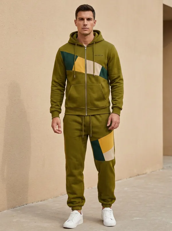 Men's Modern Casual Sportswear Colorblock Patchwork Print Jogger Set
