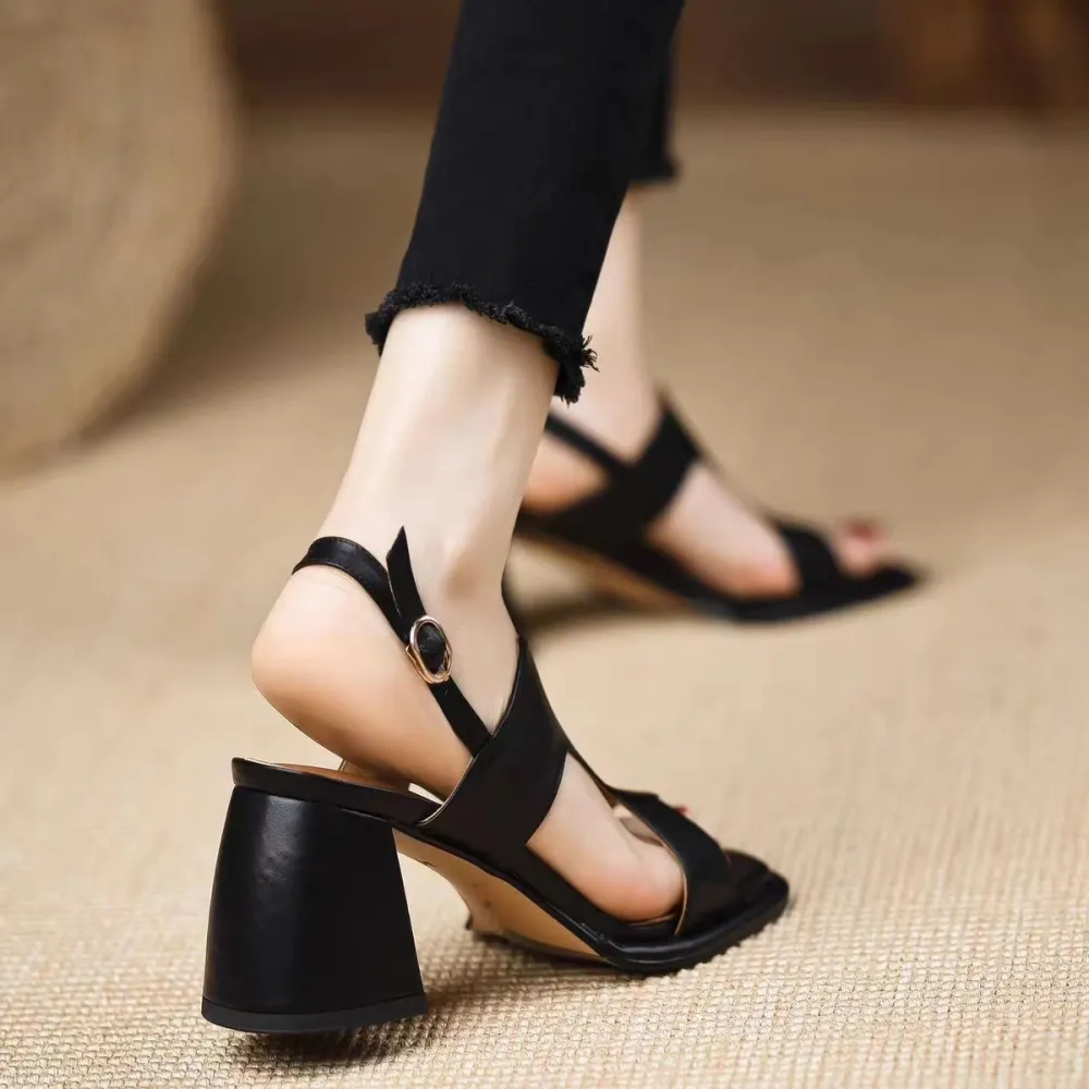 Leather Block Heel Sandals