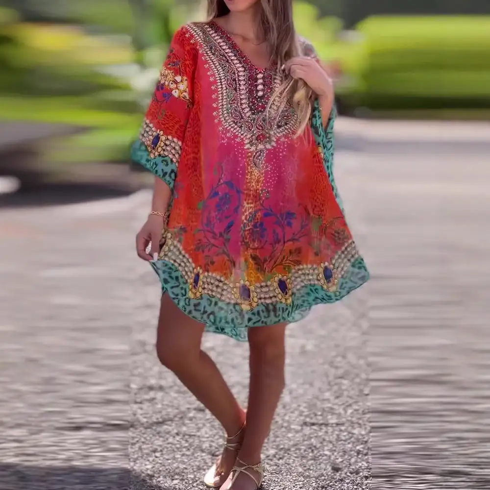 Women's Fitted V-Neck Floral Belted Dress