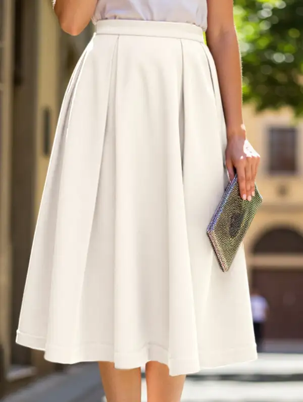 Zipper Flared Midi Skirt