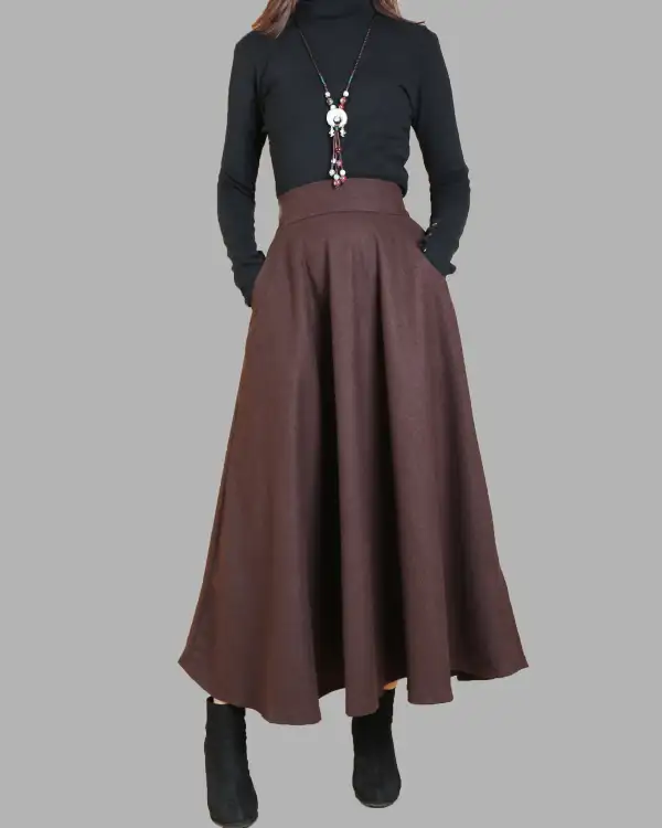 Everyday Pocketed Wool Flared Maxi Skirt