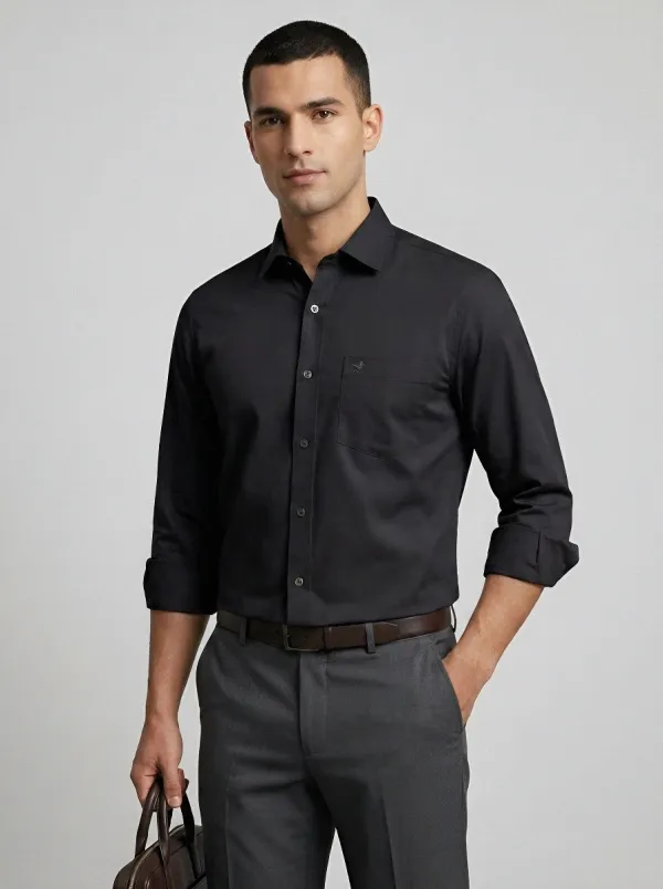 Men's Business Casual Non-Iron Cotton Embroidered Logo Long Sleeve Shirt