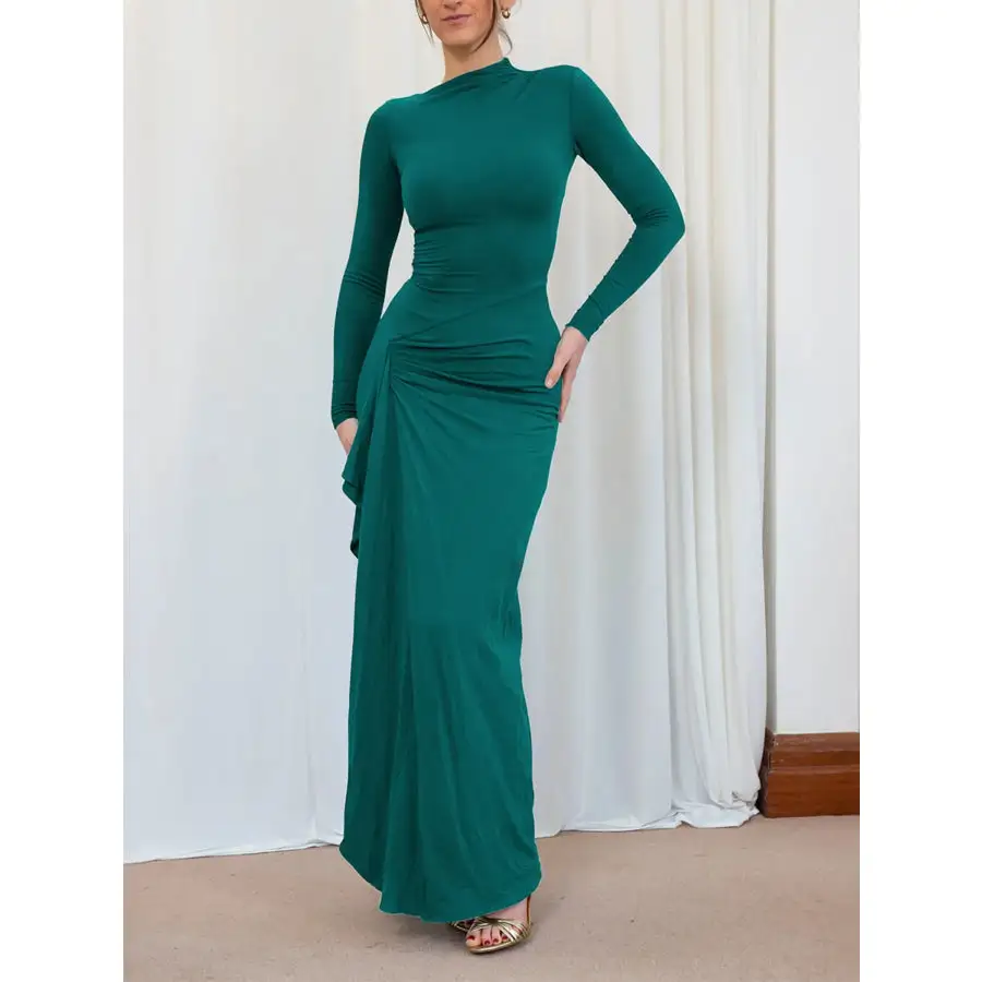 Soft Ruched Long Sleeve Maxi Dress